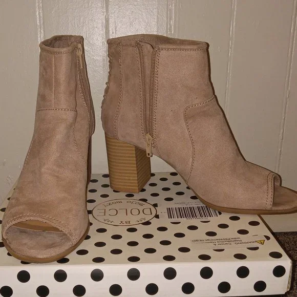 Faux suede Taupe open toe booties - Picture 3 of 5